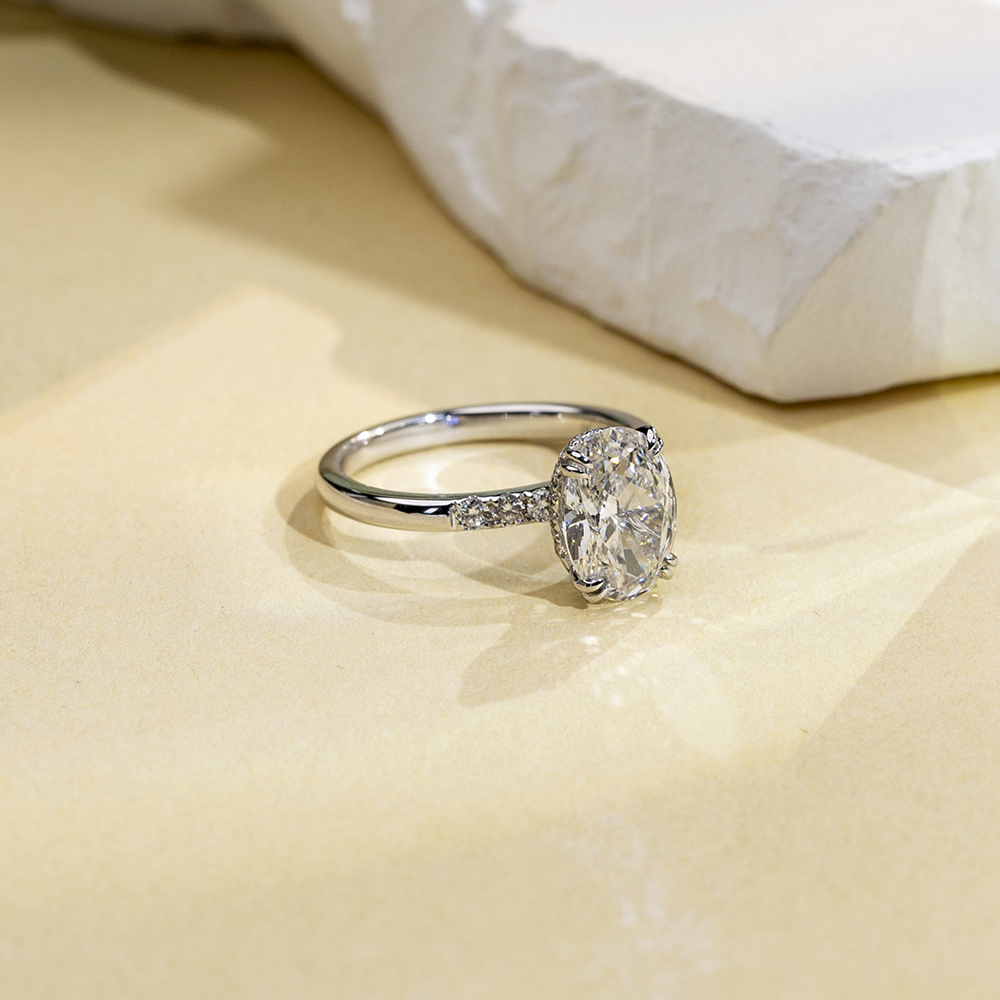 Oval Cut Lab Grown Diamond 1.02CT Halo E VVS2 18K White Gold Ring MSR-1687