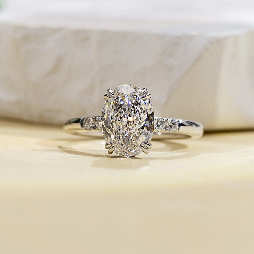 Oval Cut Lab Grown Diamond 1.02CT Halo E VVS2 18K White Gold Ring MSR-1687