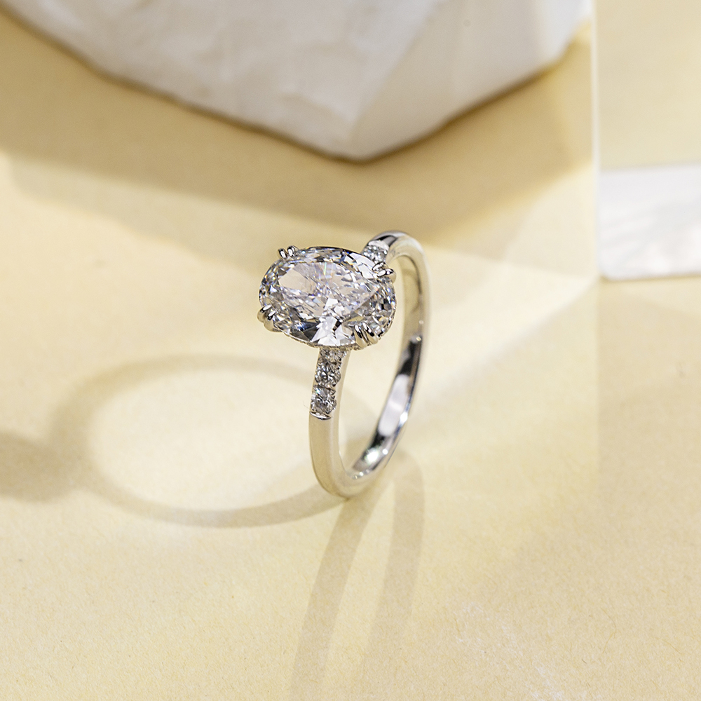 Oval Cut Lab Grown Diamond 1.02CT Halo E VVS2 18K White Gold Ring MSR-1687