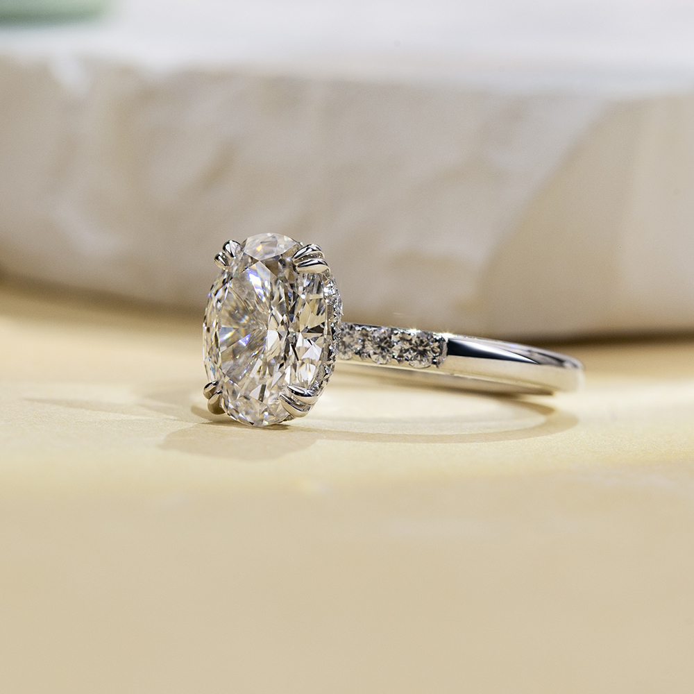 Oval Cut Lab Grown Diamond 1.02CT Halo E VVS2 18K White Gold Ring MSR-1687