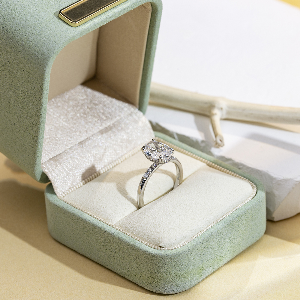 Oval Cut Lab Grown Diamond 1.02CT Halo E VVS2 18K White Gold Ring MSR-1687