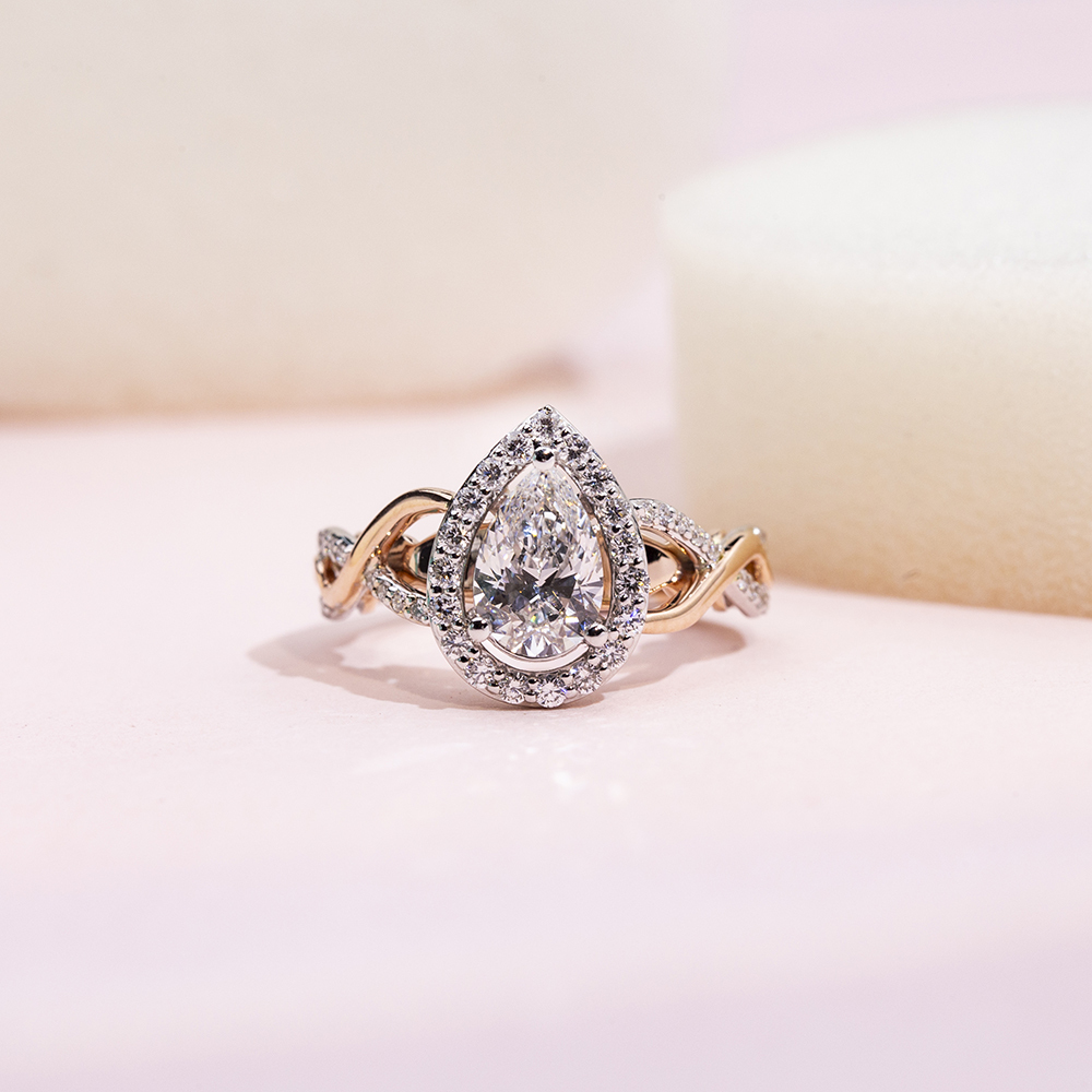Pear Cut Lab Grown Diamond 1.02CT Halo E VVS2 18K White Gold Ring MSR-1688