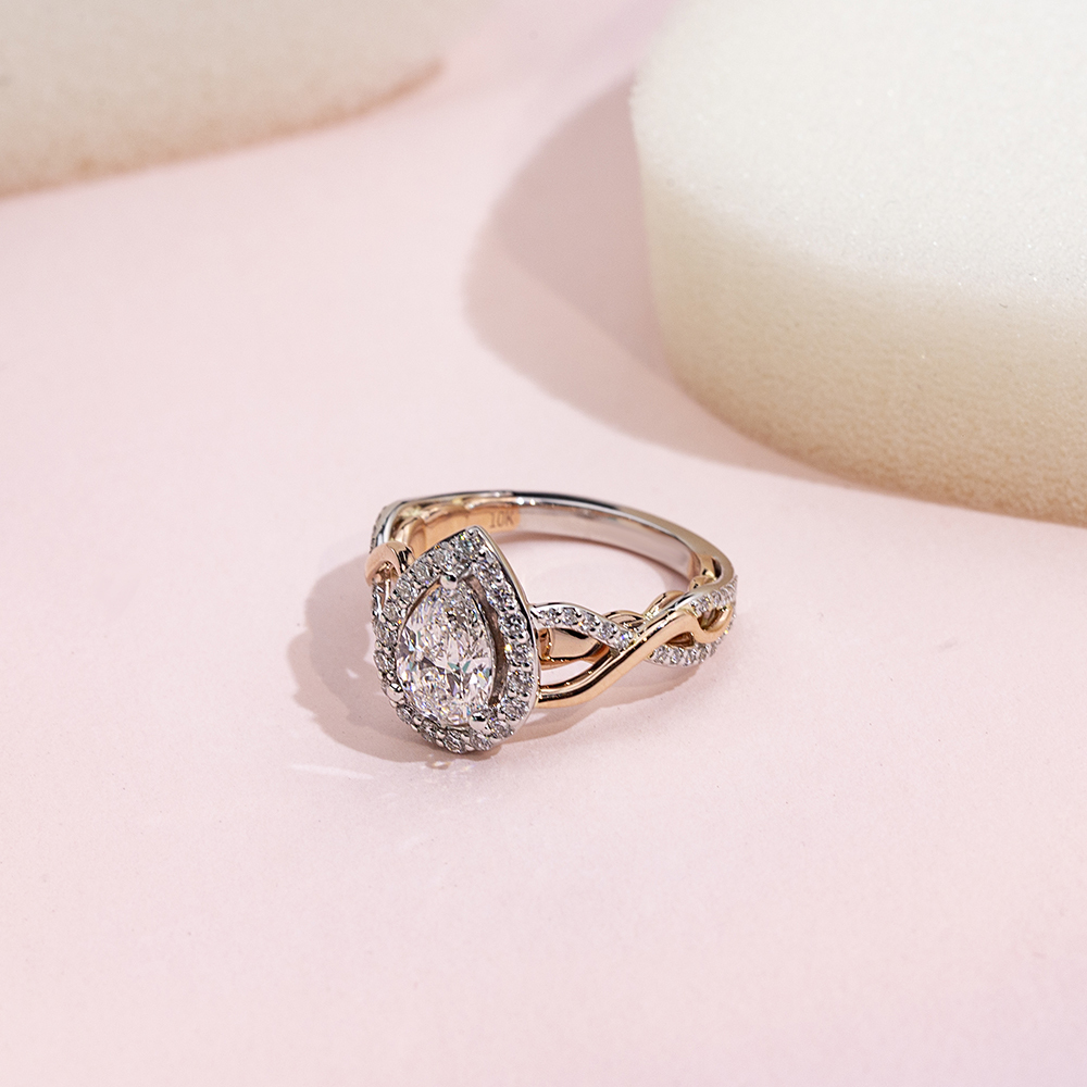 Pear Cut Lab Grown Diamond 1.02CT Halo E VVS2 18K White Gold Ring MSR-1688