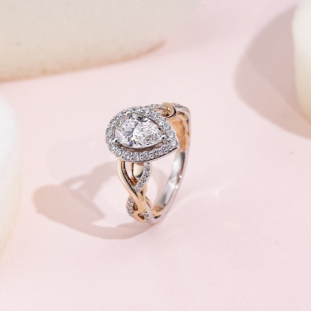 Pear Cut Lab Grown Diamond 1.02CT Halo E VVS2 18K White Gold Ring MSR-1688