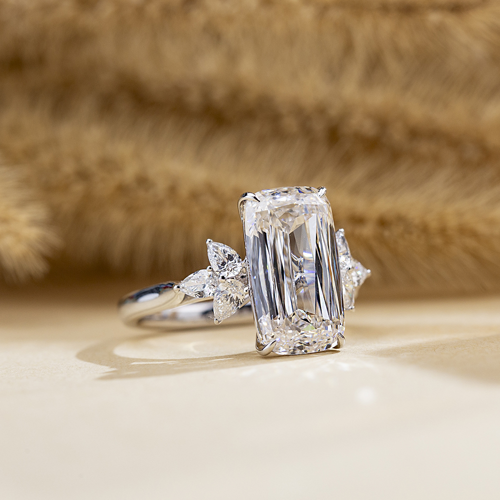 MissDiamond Ashoka Cut Lab Grown Diamond 7CT Solitaire F VVS2 18K White Gold Ring MSR-1689