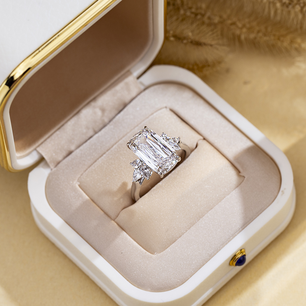 MissDiamond Ashoka Cut Lab Grown Diamond 7CT Solitaire F VVS2 18K White Gold Ring MSR-1689