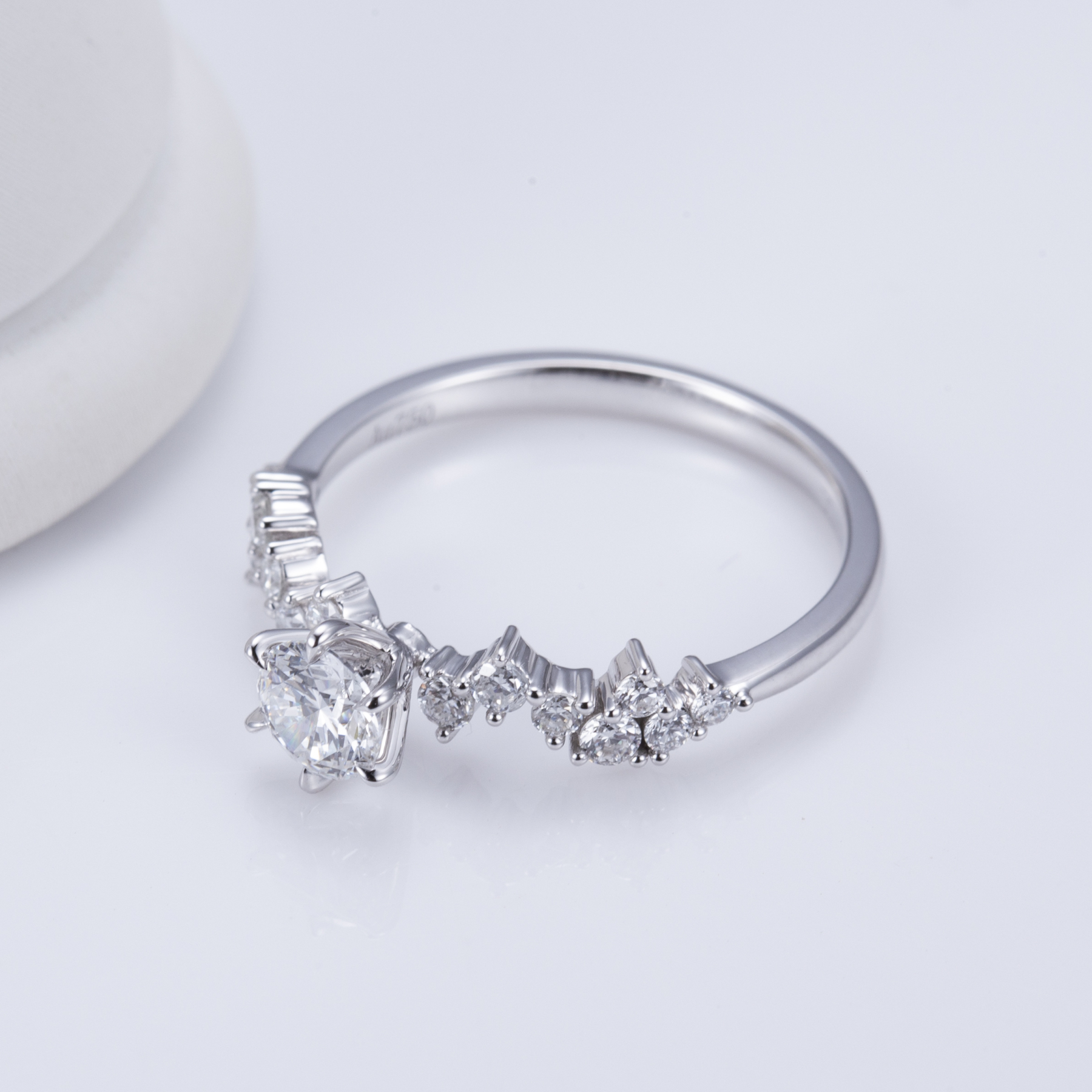 MissDiamond Round Cut Lab Grown Diamond 1.05CT Platinum Accented Solitaire Ring MSR-743