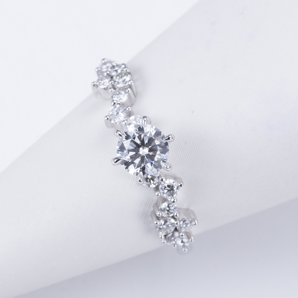 MissDiamond Round Cut Lab Grown Diamond 1.05CT Platinum Accented Solitaire Ring MSR-743