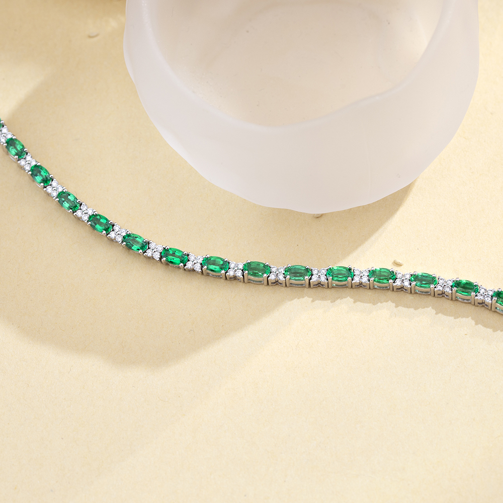 MissDiamond Oval Shape Lab Emerald 18K Gold 160mm Tennis Bracelet MSB-627