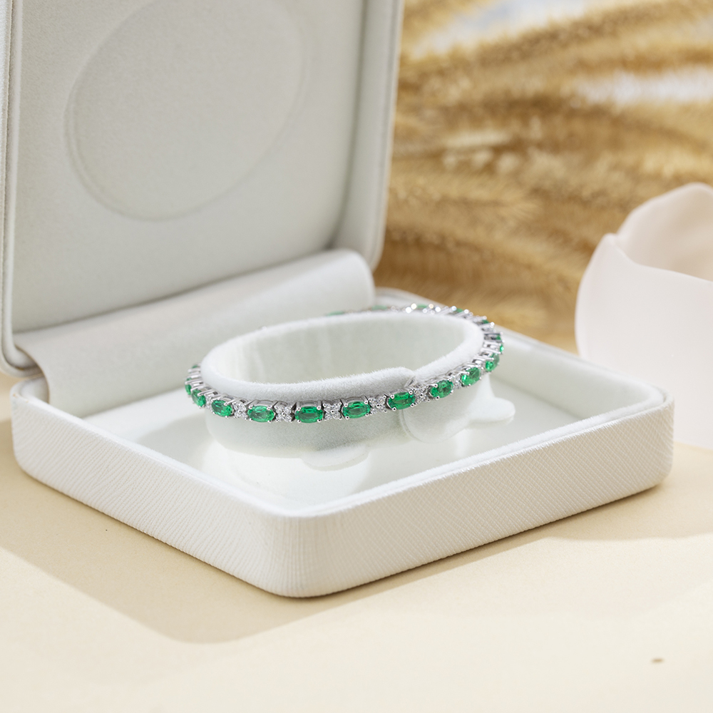 MissDiamond Oval Shape Lab Emerald 18K Gold 160mm Tennis Bracelet MSB-627