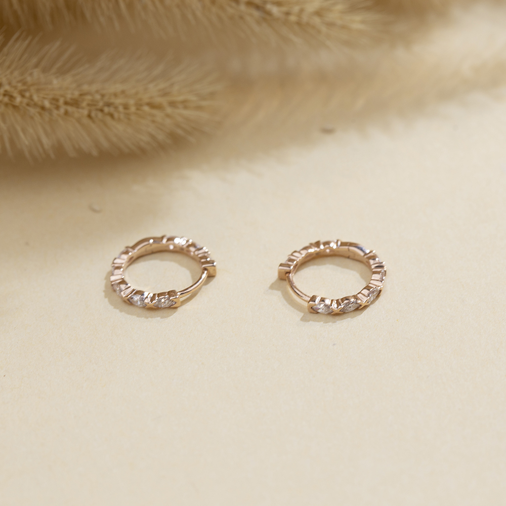 Marquise Shape Lab Grown Diamond D VVS218K Rose Gold Huggies Earrings MSE-781
