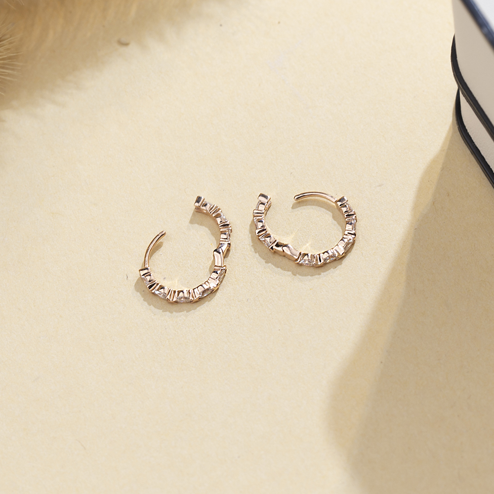 Marquise Shape Lab Grown Diamond D VVS218K Rose Gold Huggies Earrings MSE-781