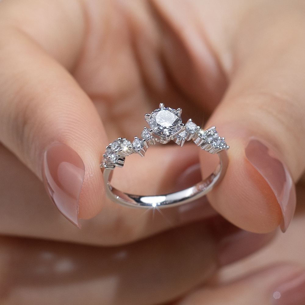 MissDiamond Round Cut Lab Grown Diamond 1.05CT Platinum Accented Solitaire Ring MSR-743