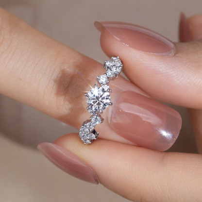 MissDiamond Round Cut Lab Grown Diamond 1.05CT Platinum Accented Solitaire Ring MSR-743