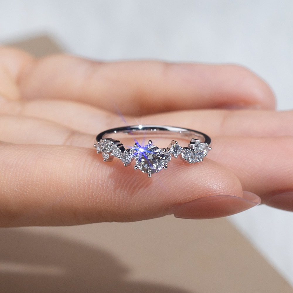 MissDiamond Round Cut Lab Grown Diamond 1.05CT Platinum Accented Solitaire Ring MSR-743