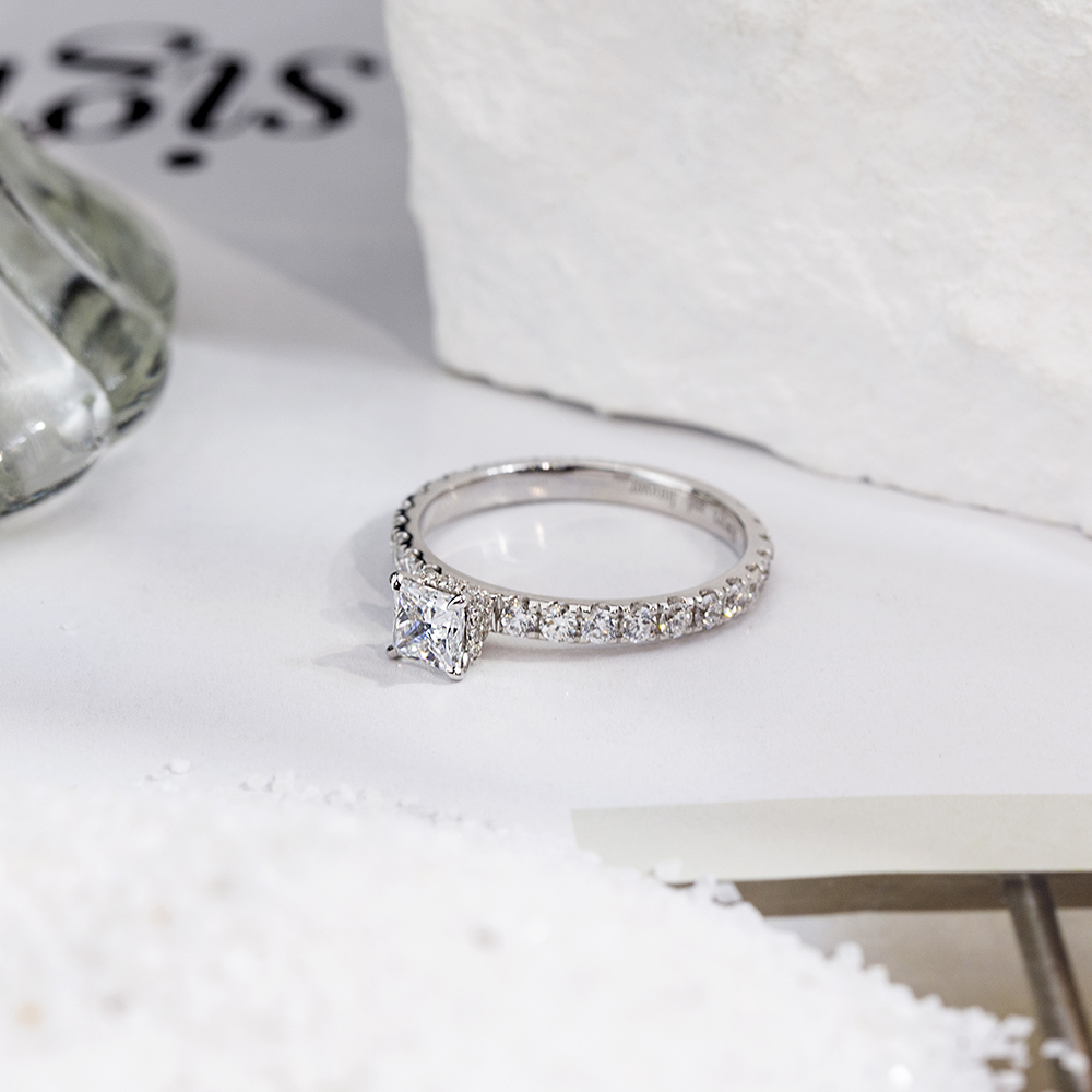 MissDiamond Princess Cut Lab Grown Diamond 0.3CT Hidden Halo D VS1 14K White Gold Ring MSR-1700
