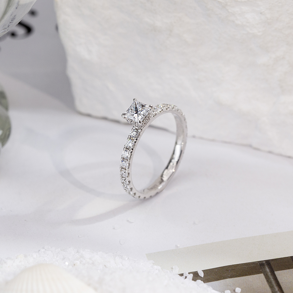 MissDiamond Princess Cut Lab Grown Diamond 0.3CT Hidden Halo D VS1 14K White Gold Ring MSR-1700