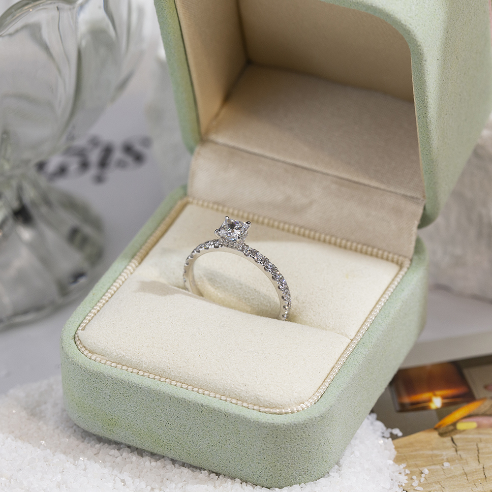 MissDiamond Princess Cut Lab Grown Diamond 0.3CT Hidden Halo D VS1 14K White Gold Ring MSR-1700