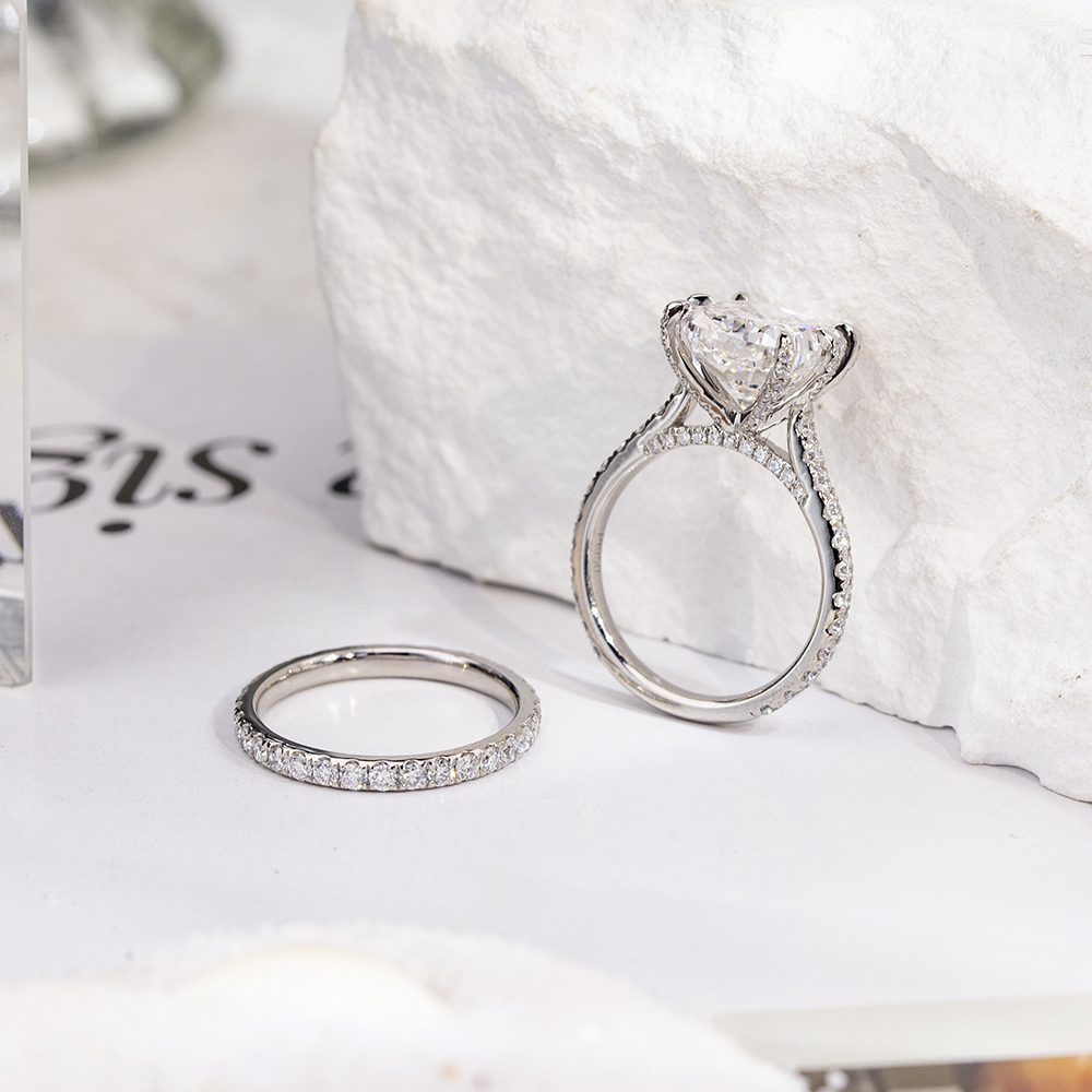 MissDiamond Cushion Cut Lab Grown Diamond 5CT Solitaire D VVS2 PT950 Ring Set MSR-1698