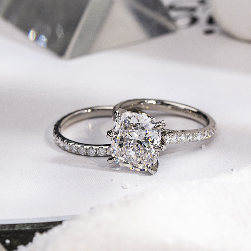 MissDiamond Cushion Cut Lab Grown Diamond 5CT Solitaire D VVS2 PT950 Ring Set MSR-1698