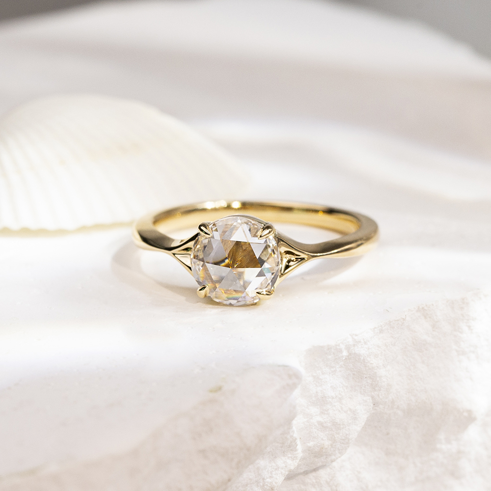 MissDiamond Rose Cut Lab Grown Diamond 2CT Solitaire D VVS2 18K Yellow Gold Ring MSR-1714
