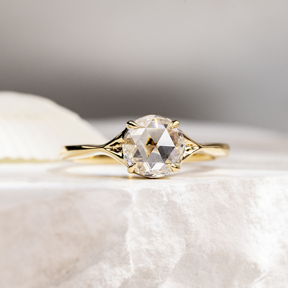 MissDiamond Rose Cut Lab Grown Diamond 2CT Solitaire D VVS2 18K Yellow Gold Ring MSR-1714