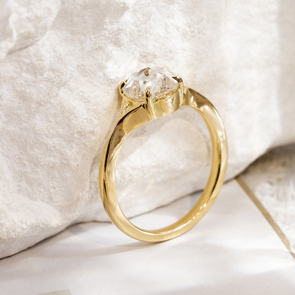 MissDiamond Rose Cut Lab Grown Diamond 2CT Solitaire D VVS2 18K Yellow Gold Ring MSR-1714