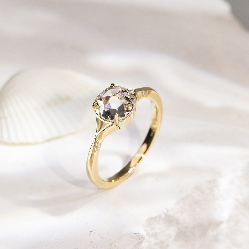 MissDiamond Rose Cut Lab Grown Diamond 2CT Solitaire D VVS2 18K Yellow Gold Ring MSR-1714