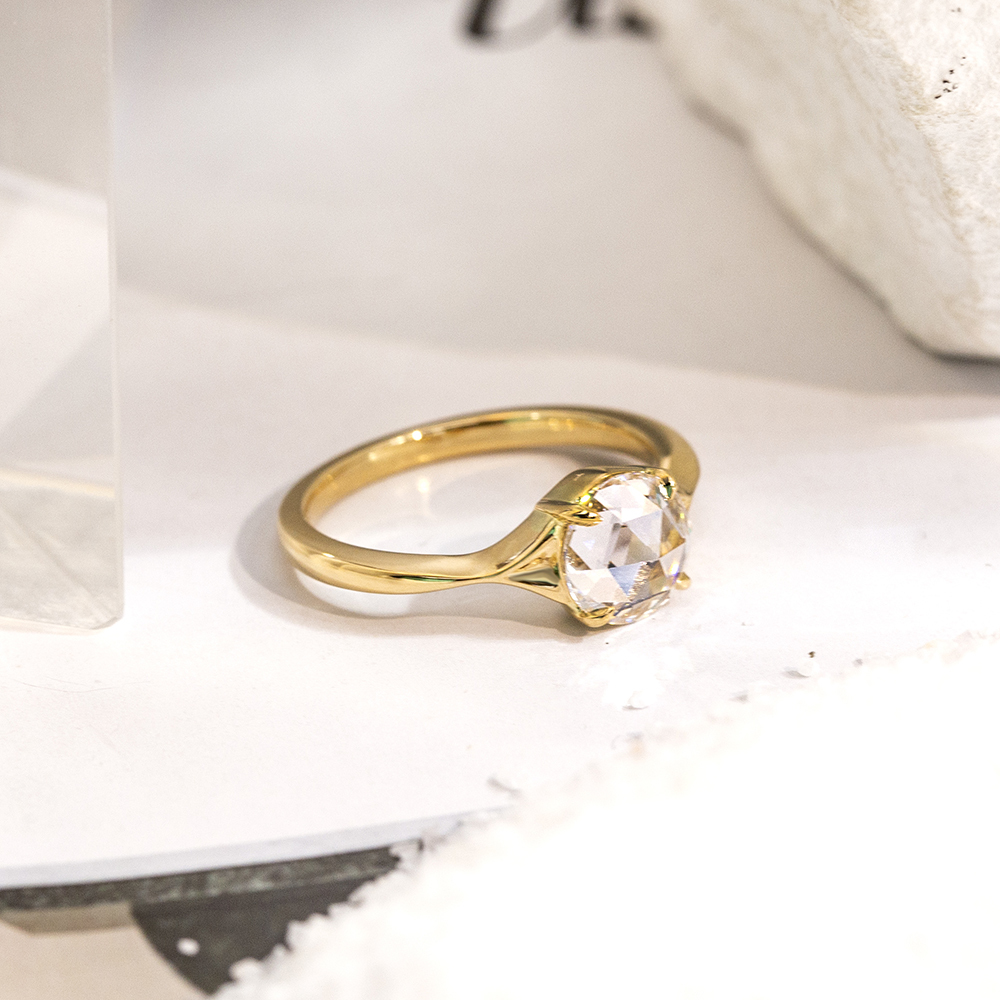 MissDiamond Rose Cut Lab Grown Diamond 2CT Solitaire D VVS2 18K Yellow Gold Ring MSR-1714