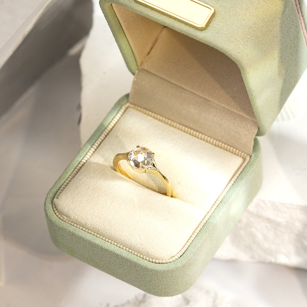 MissDiamond Rose Cut Lab Grown Diamond 2CT Solitaire D VVS2 18K Yellow Gold Ring MSR-1714