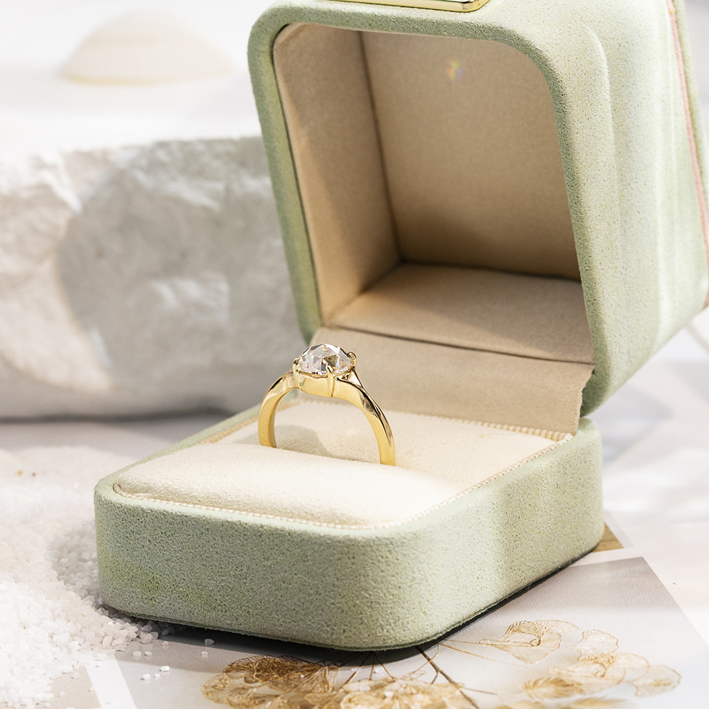MissDiamond Rose Cut Lab Grown Diamond 2CT Solitaire D VVS2 18K Yellow Gold Ring MSR-1714
