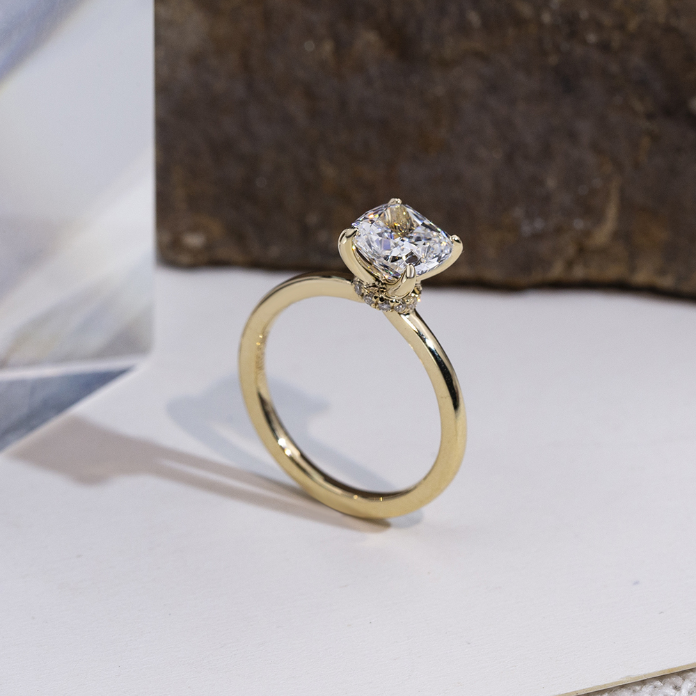 MissDiamond Cushion Cut Lab Grown Diamond 1.5CT Solitaire D VVS2 18K Yellow Gold Ring MSR-1699