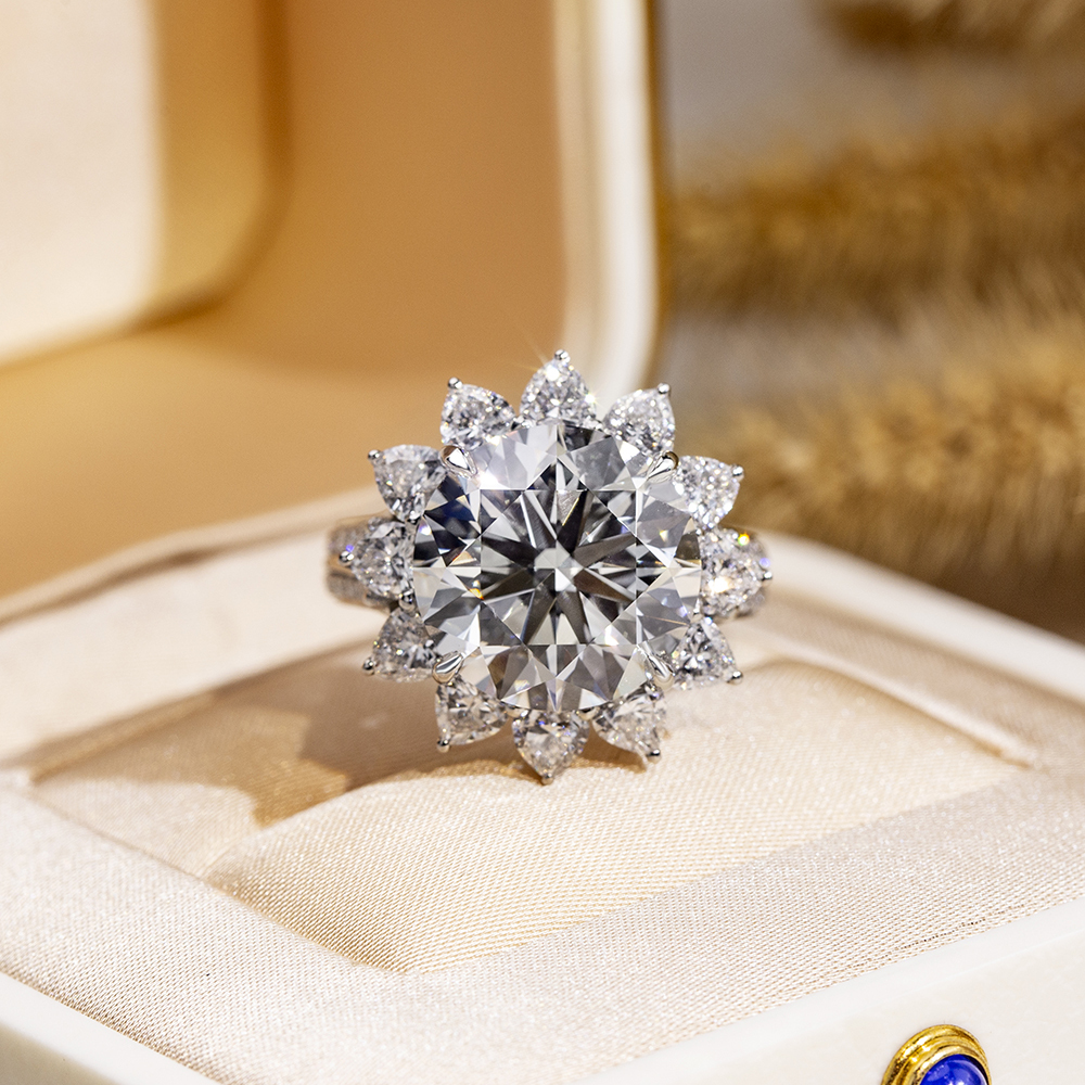 MissDiamond Emerald Cut Lab Grown Diamond 8.3CT Halo E VS1 18K White Gold Ring MSR-1702