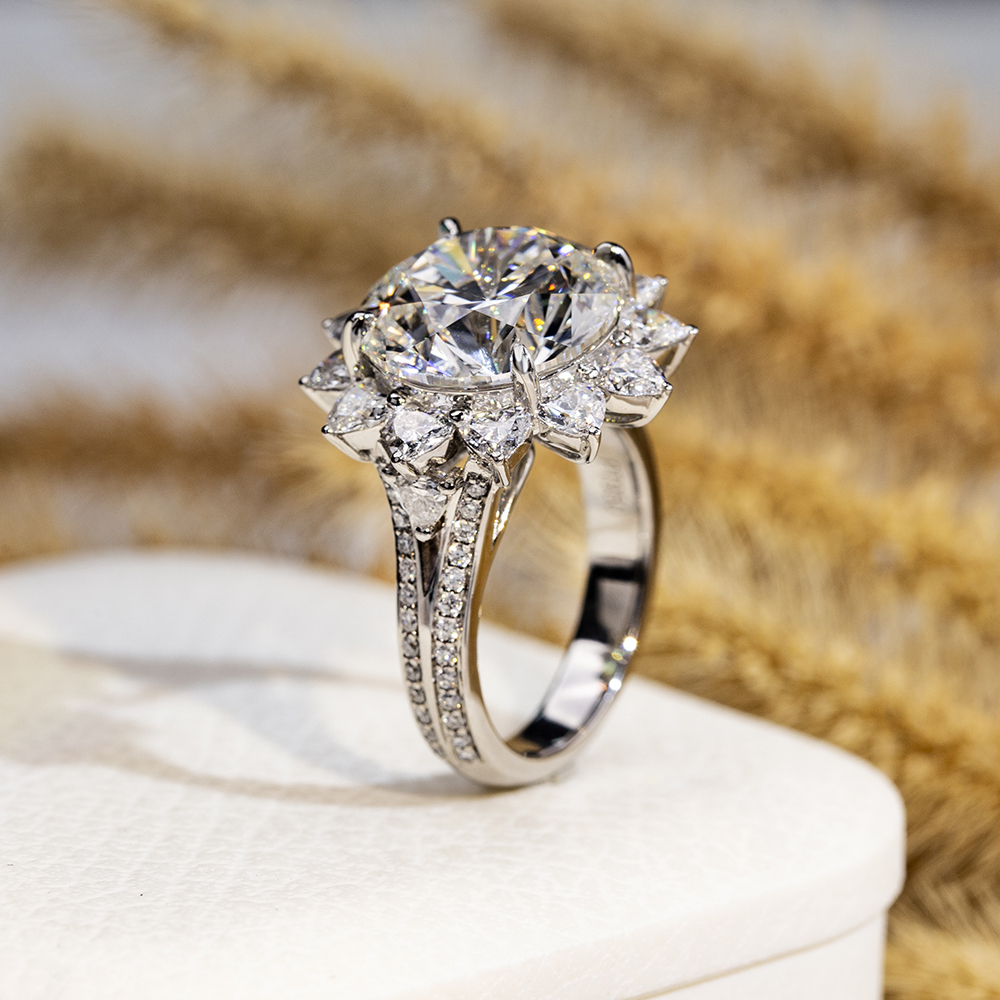 MissDiamond Emerald Cut Lab Grown Diamond 8.3CT Halo E VS1 18K White Gold Ring MSR-1702