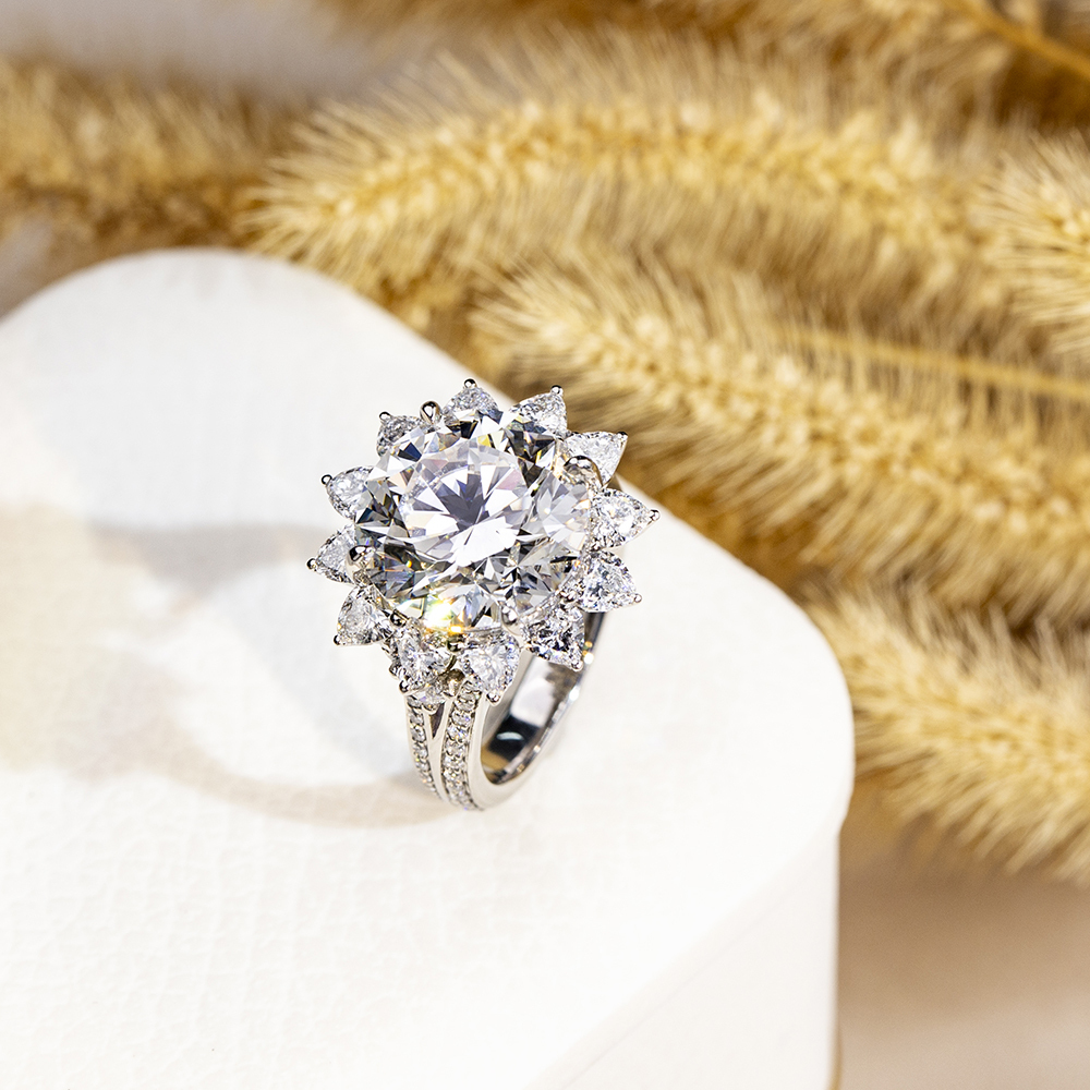 MissDiamond Emerald Cut Lab Grown Diamond 8.3CT Halo E VS1 18K White Gold Ring MSR-1702
