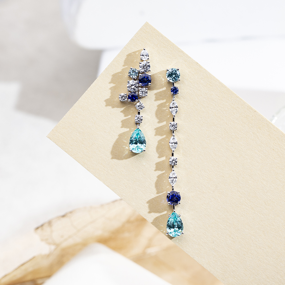 MissDiamond Pear Shape Lab Sapphire Paraiba S925 Silver Drop Earrings MSE-783