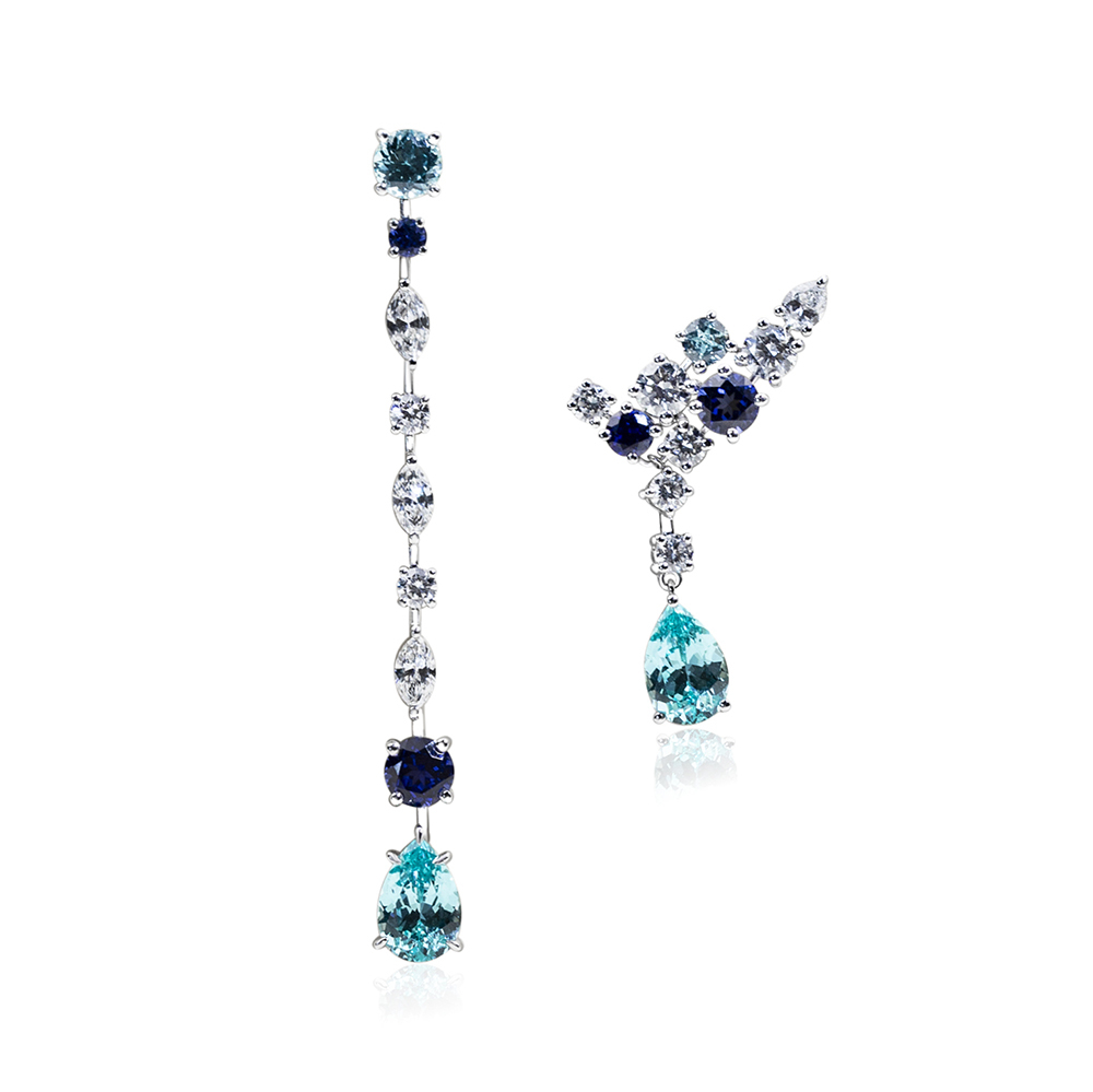 MissDiamond Pear Shape Lab Sapphire Paraiba S925 Silver Drop Earrings MSE-783
