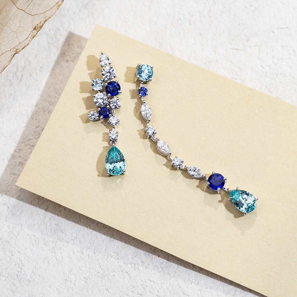 MissDiamond Pear Shape Lab Sapphire Paraiba S925 Silver Drop Earrings MSE-783