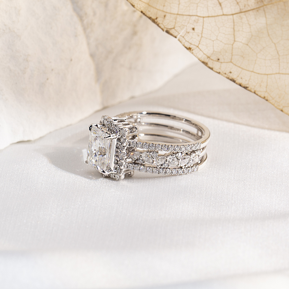 MissDiamond Radiant Cut Lab Grown Diamond 2.8CT F VVS2 PT950 Ring Set MSR-1692