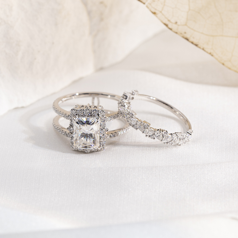 MissDiamond Radiant Cut Lab Grown Diamond 2.8CT F VVS2 PT950 Ring Set MSR-1692