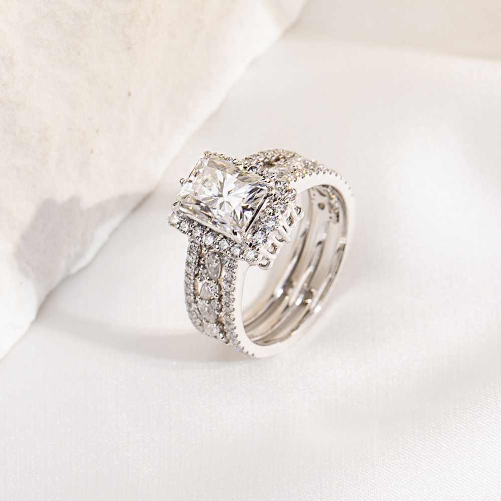 MissDiamond Radiant Cut Lab Grown Diamond 2.8CT F VVS2 PT950 Ring Set MSR-1692