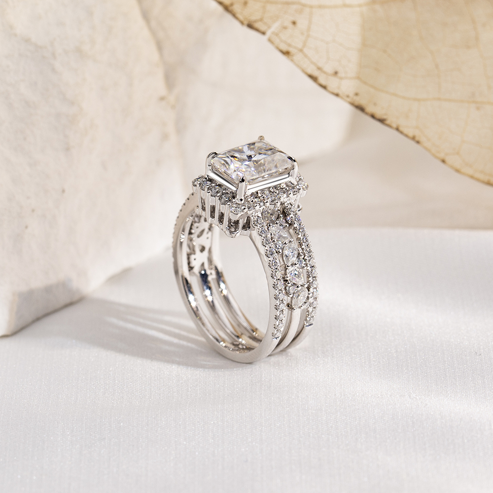 MissDiamond Radiant Cut Lab Grown Diamond 2.8CT F VVS2 PT950 Ring Set MSR-1692