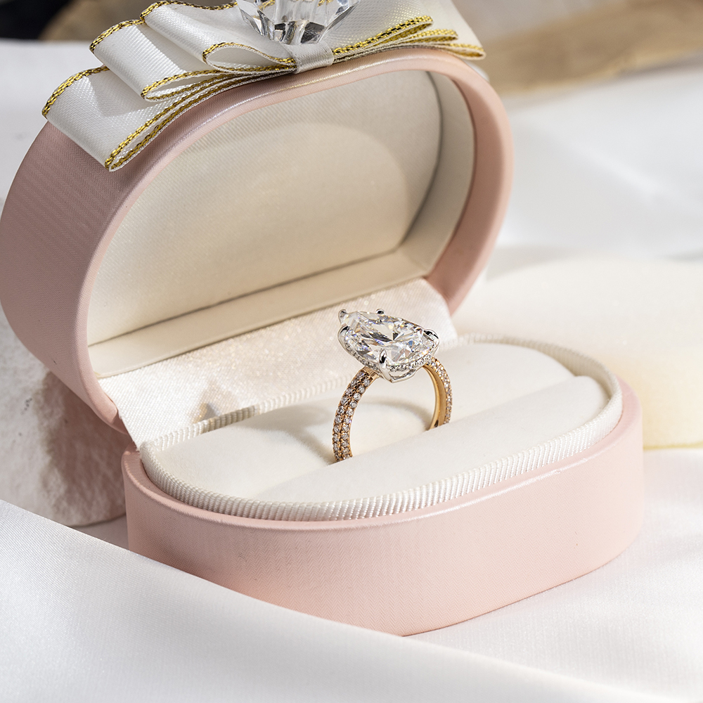 MissDiamond Pear Cut Lab Grown Diamond 7CT Hidden Halo E VVS2 18K White Gold Ring MSR-1704
