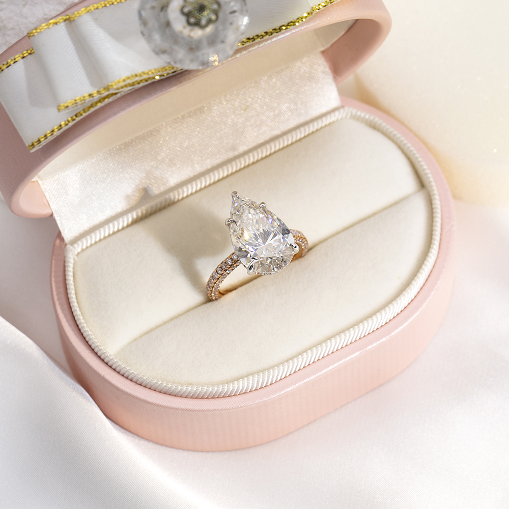 MissDiamond Pear Cut Lab Grown Diamond 7CT Hidden Halo E VVS2 18K White Gold Ring MSR-1704
