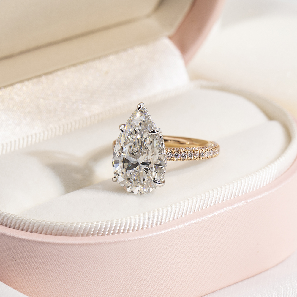 MissDiamond Pear Cut Lab Grown Diamond 7CT Hidden Halo E VVS2 18K White Gold Ring MSR-1704