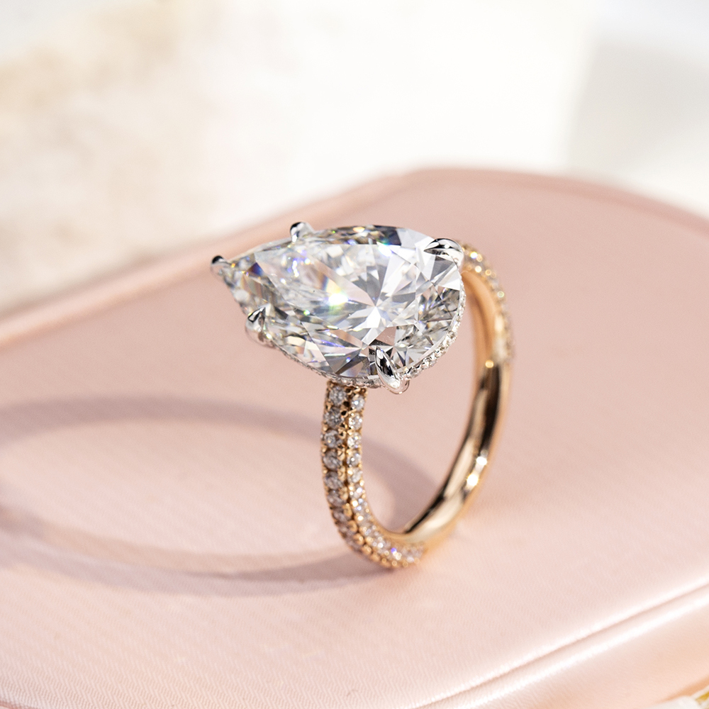 MissDiamond Pear Cut Lab Grown Diamond 7CT Hidden Halo E VVS2 18K White Gold Ring MSR-1704