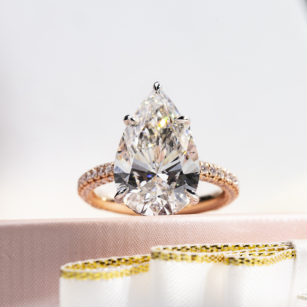 MissDiamond Pear Cut Lab Grown Diamond 7CT Hidden Halo E VVS2 18K White Gold Ring MSR-1704