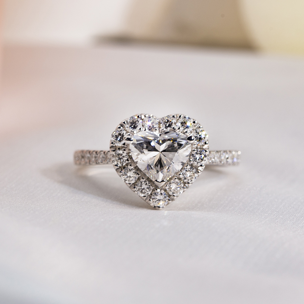 MissDiamond Heart Cut Lab Grown Diamond 1CT Halo E VS118K White Gold Ring MSR-1705