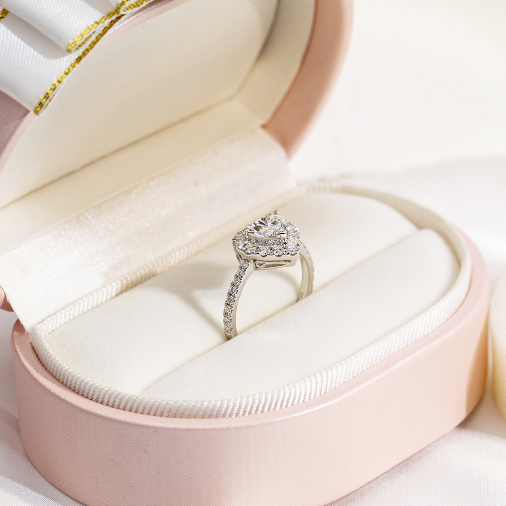 MissDiamond Heart Cut Lab Grown Diamond 1CT Halo E VS118K White Gold Ring MSR-1705