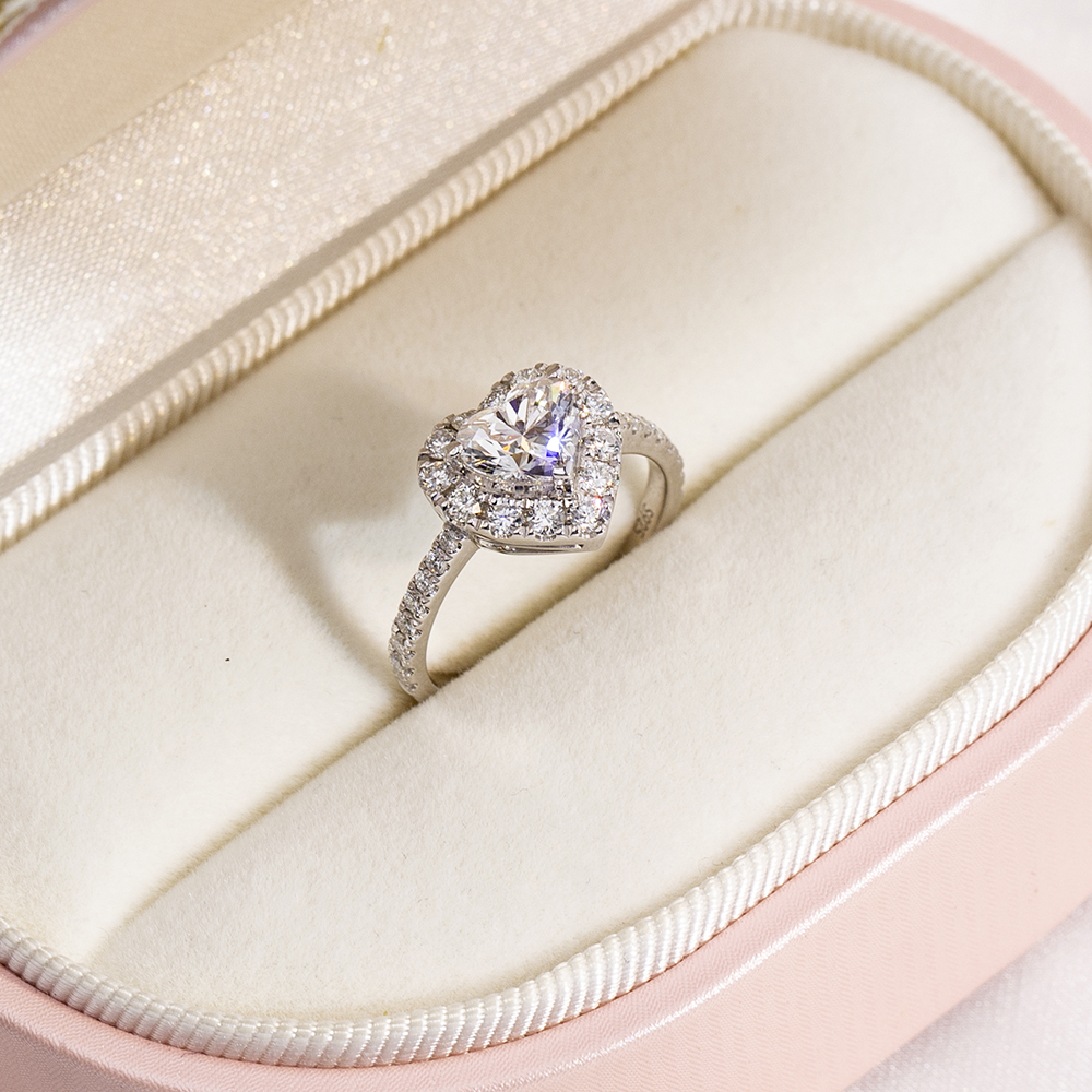 MissDiamond Heart Cut Lab Grown Diamond 1CT Halo E VS118K White Gold Ring MSR-1705